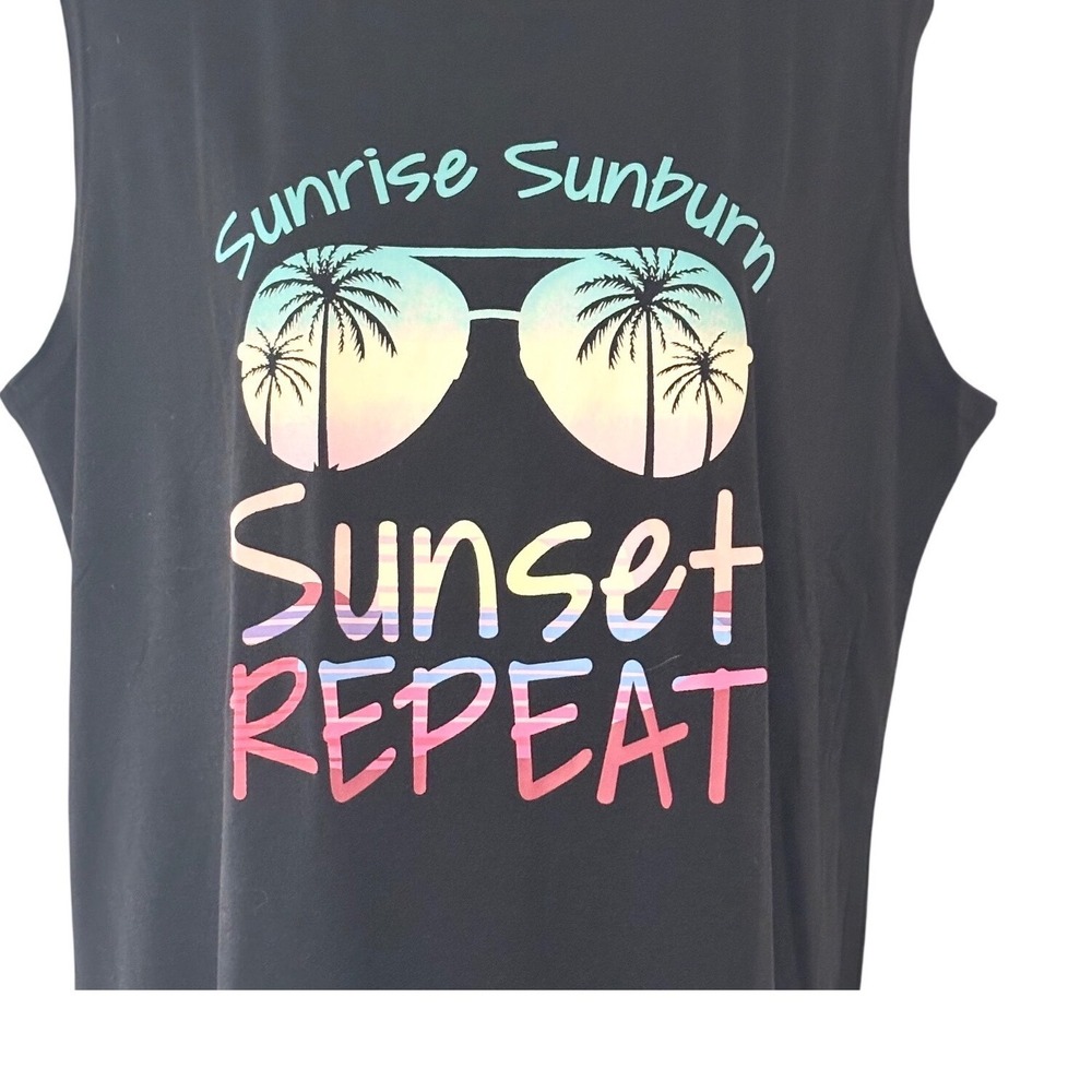 Summer! Graphic Tank Top Women XXL Black Sunrise Sunburn‎ Sunset Repeat Nice!!